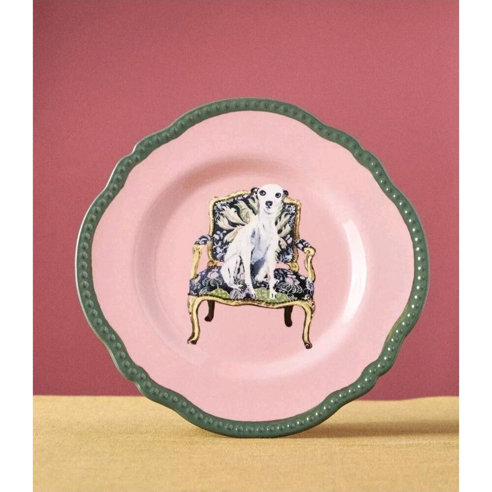 Anthropologie Raphael Balme Dessert Plate Italian Greyhound Dog Pink Set of 3